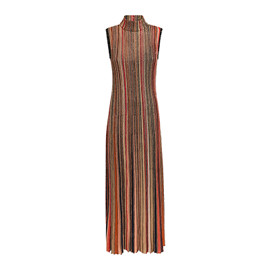 Long dress in vertical striped knit with sequins