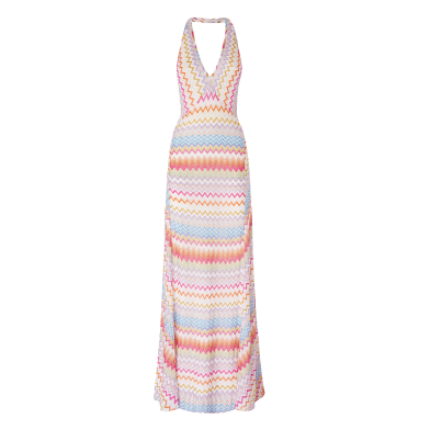 Long dress in viscose with zigzag pattern with lurex