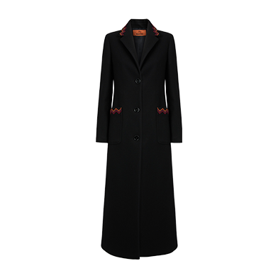Wool blend long coat with zigzag inserts