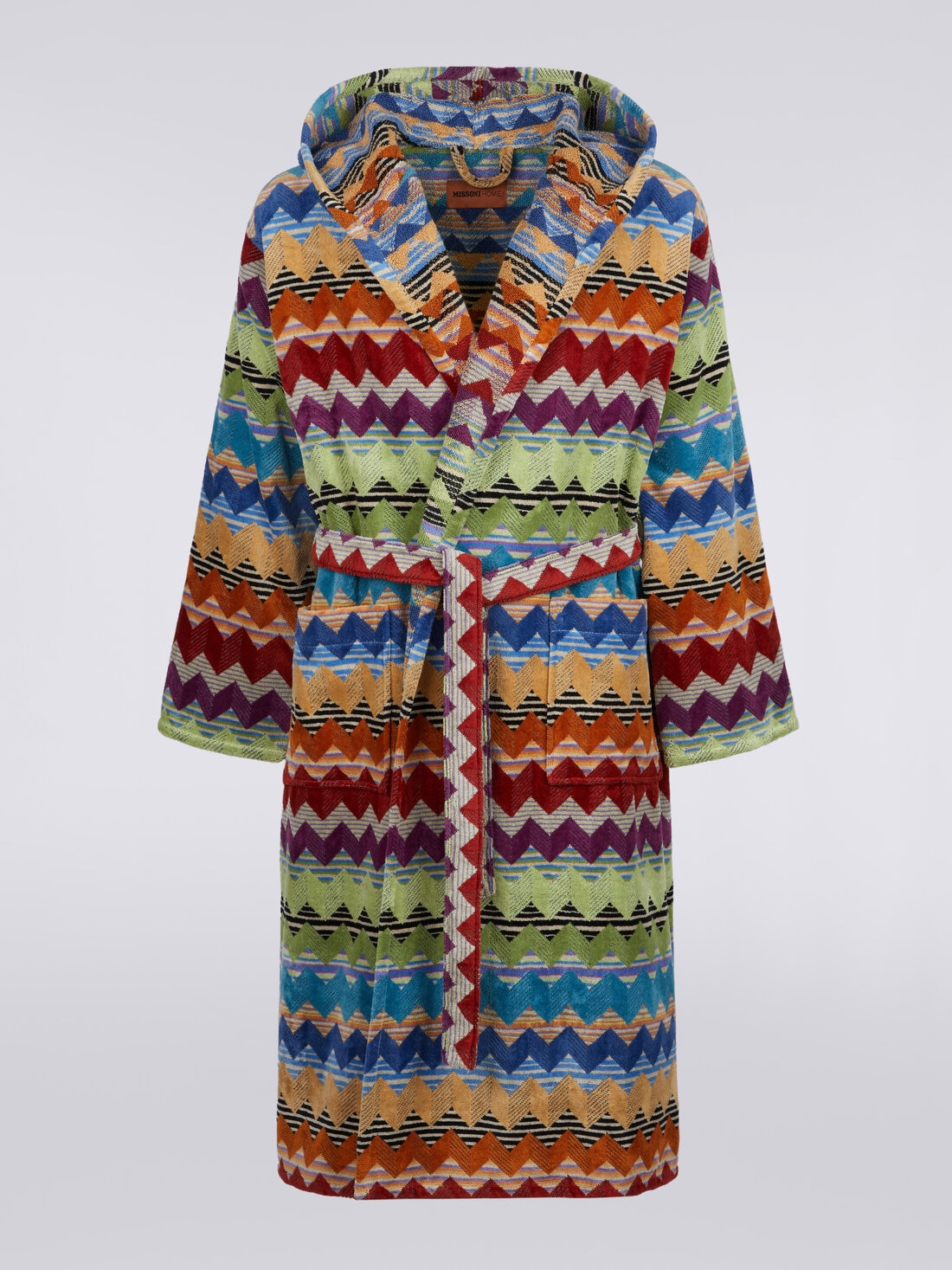 Alfred bathrobe in cotton terry with zigzag pattern, Orange - 1A3AC99705159 - 0
