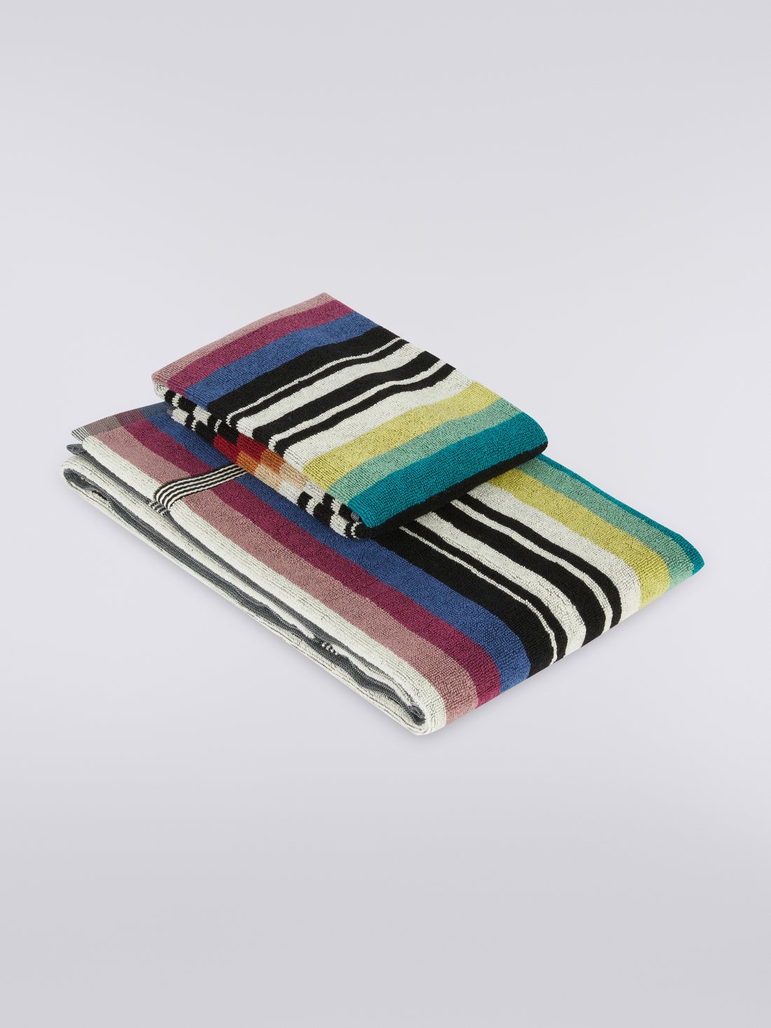 2-piece Barnaby bath towel set in striped cotton terry, Multicoloured  - 8051275628644 - 0