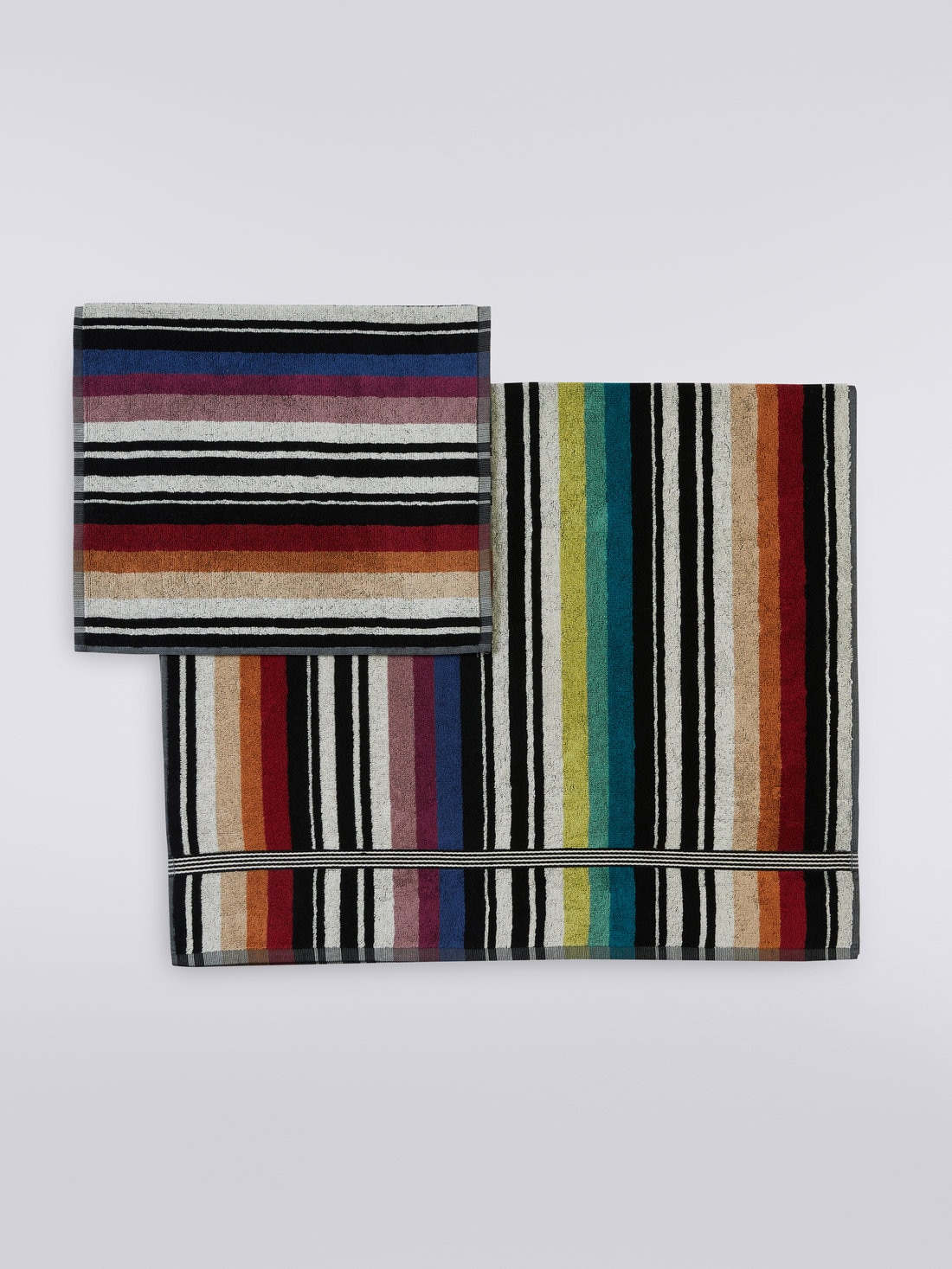 2-piece Barnaby bath towel set in striped cotton terry, Multicoloured  - 8051275628644 - 1