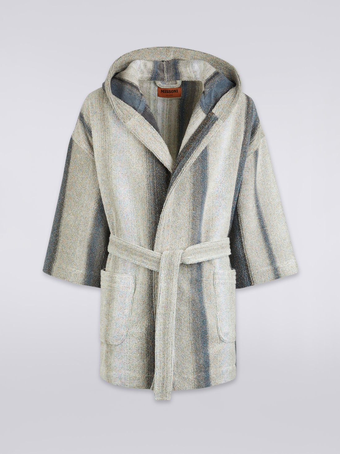 Clancy hooded cotton terry and lurex bathrobe, Black    - 1C3AC99735160 - 1