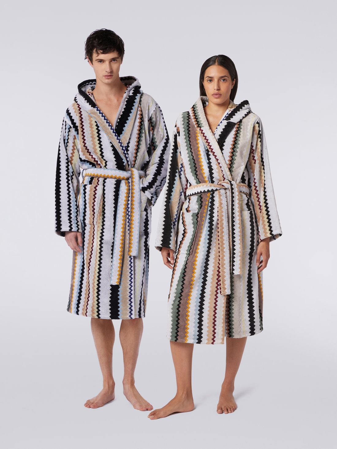 Long Curt chevron cotton terry hooded bathrobe, Black    - 1C3AC99736160 - 1