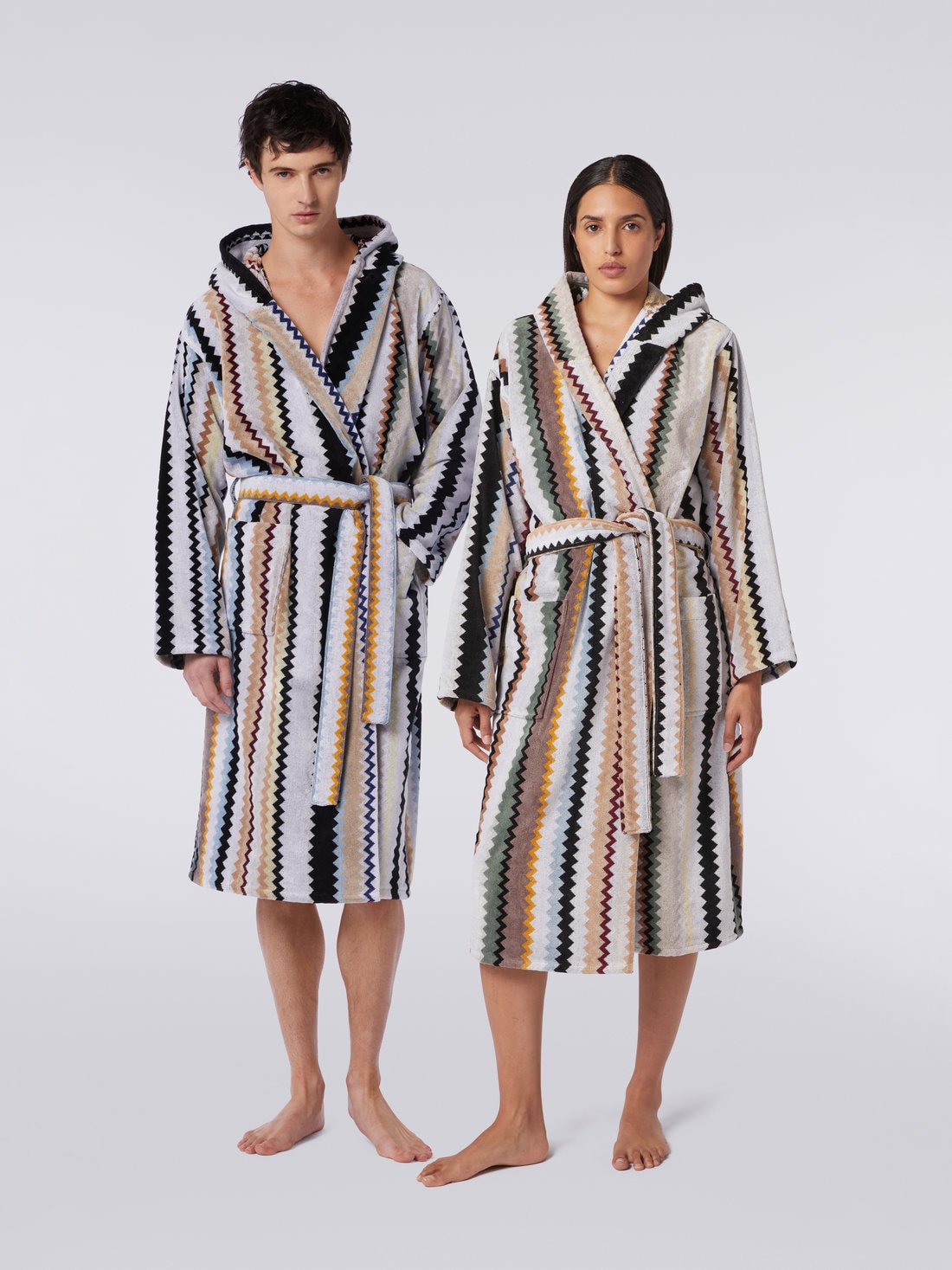 Missoni Accappatoio lungo con cappuccio Curt in spugna di cotone chevron