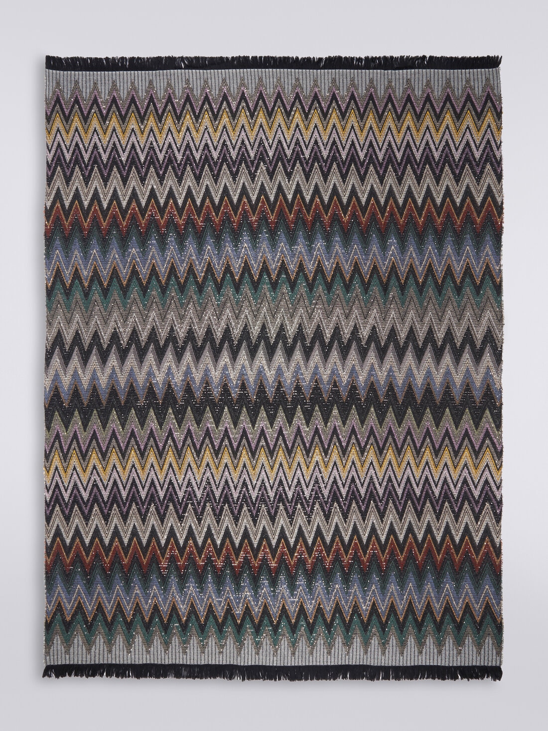 Chen 140x200 cm wool blend zigzag plaid blanket with sequins, Black    - 8051575836909 - 1