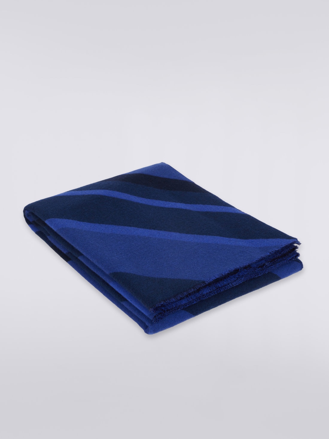 Plaid Cornelio 130x190 cm aus Wolle mit Zickzacklinien, Blau - 8051575843266 - 0