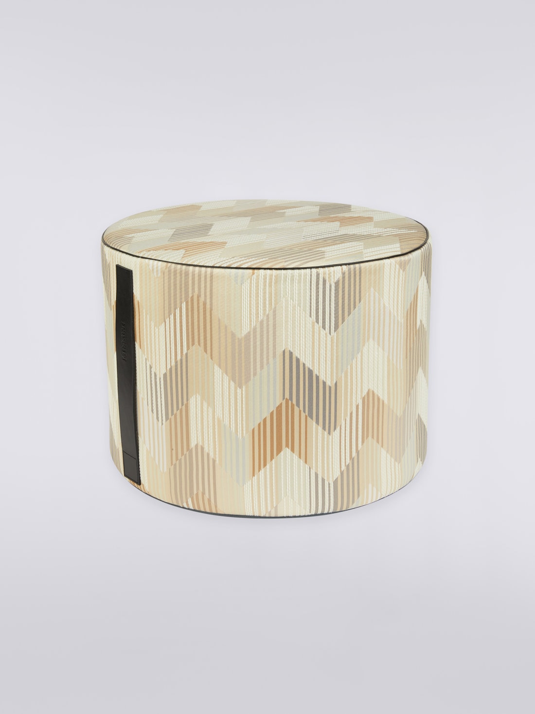 Pouf cylindrique Betulla 40x30 cm avec motif chevron et rayures, Blanc  - 8051575840531 - 0