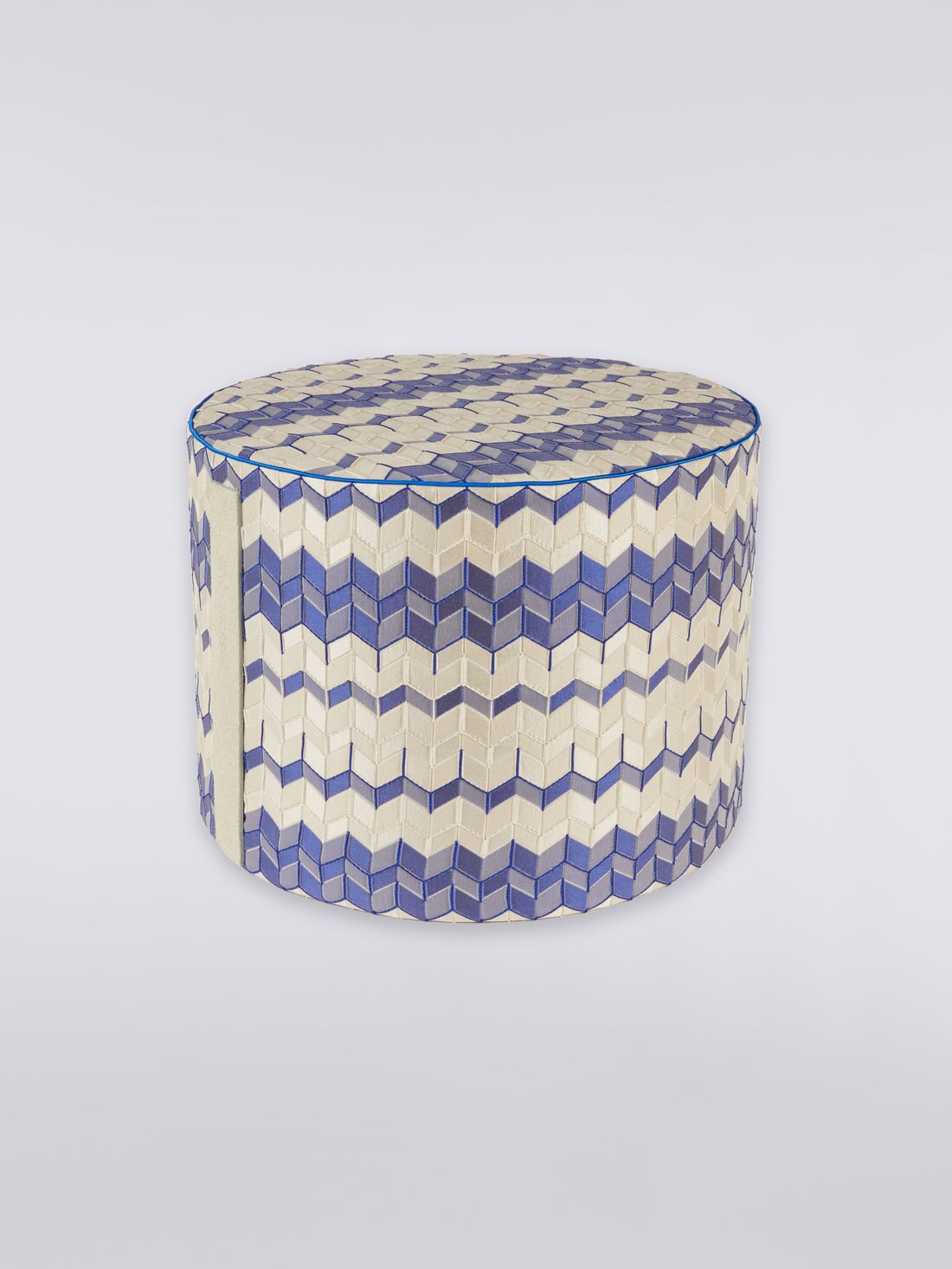 Pouf cilindrico Tread 40x30 cm chevron effetto 3D, Blu - 8051575831355 - 0