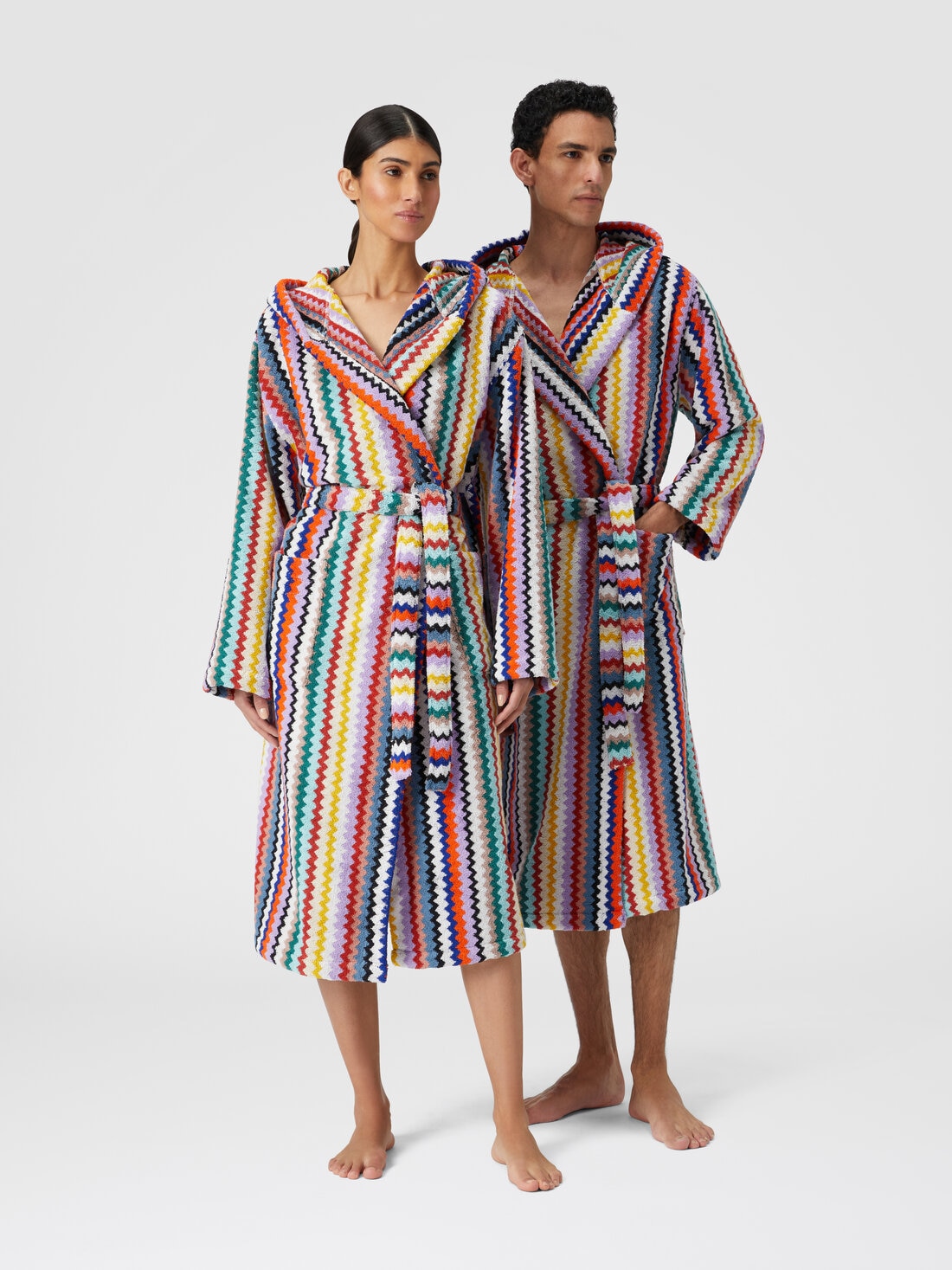 Riverbero bathrobe in cotton terry with zigzag pattern , Multicoloured  - 1D3AC99704100 - 1