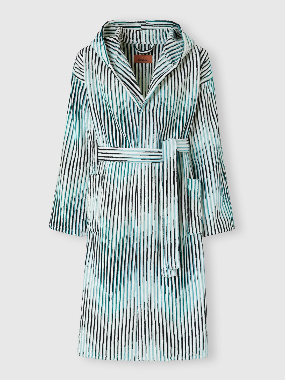 Arpeggio bathrobe in slub cotton terry, Turquoise  - 1D3AC99707701 - 0