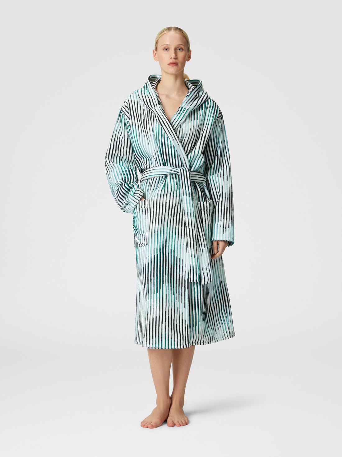 Arpeggio bathrobe in slub cotton terry, Turquoise  - 1D3AC99707701 - 1