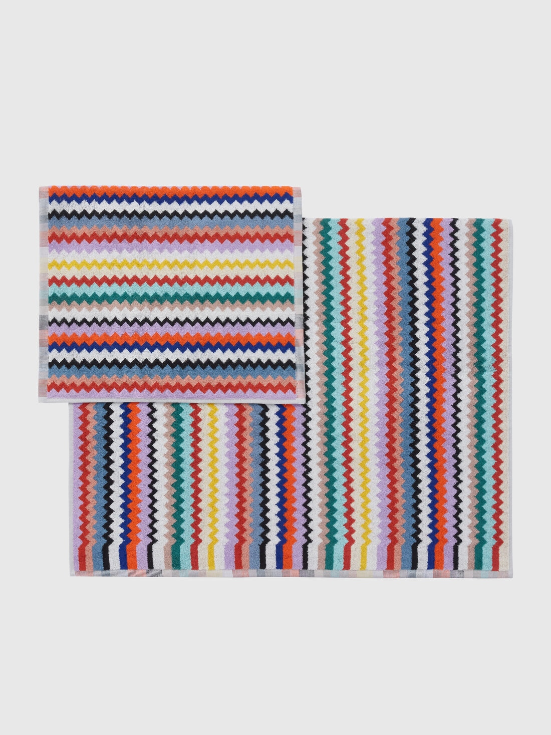 Ensemble de 2 serviettes de bain Riverbero en coton éponge à zigzag, Multicolore  - 8053147105260 - 1