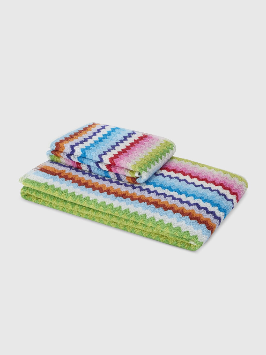 2 Piece Set of Zig Zag Cotton Terry Riverbero Bath Towels, Pink & Multicoloured - 8053147122342 - 0