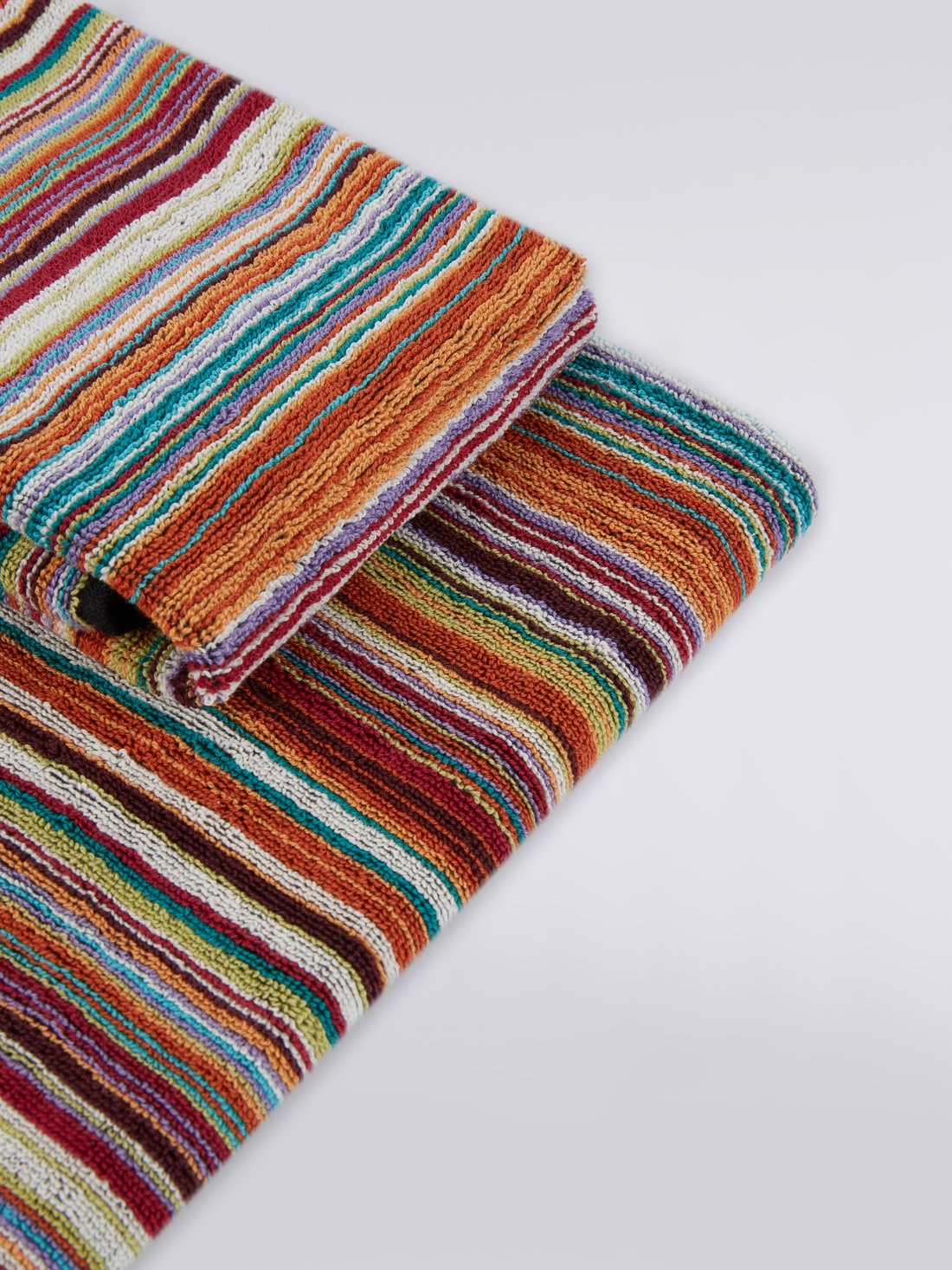 2-piece Jazz bath towel set in striped cotton terry, Orange - 8033050840137 - 2