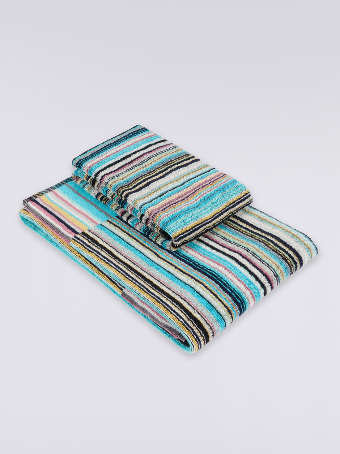 2-piece Jazz bath towel set in striped cotton terry, Blue - 8033050339389 - 0