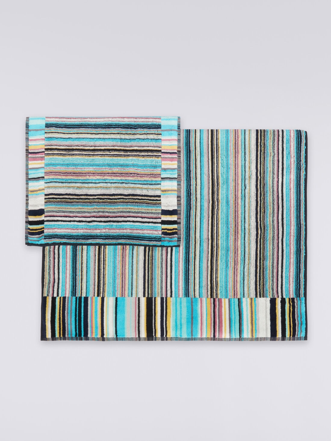 2-piece Jazz bath towel set in striped cotton terry, Blue - 8033050339389 - 1