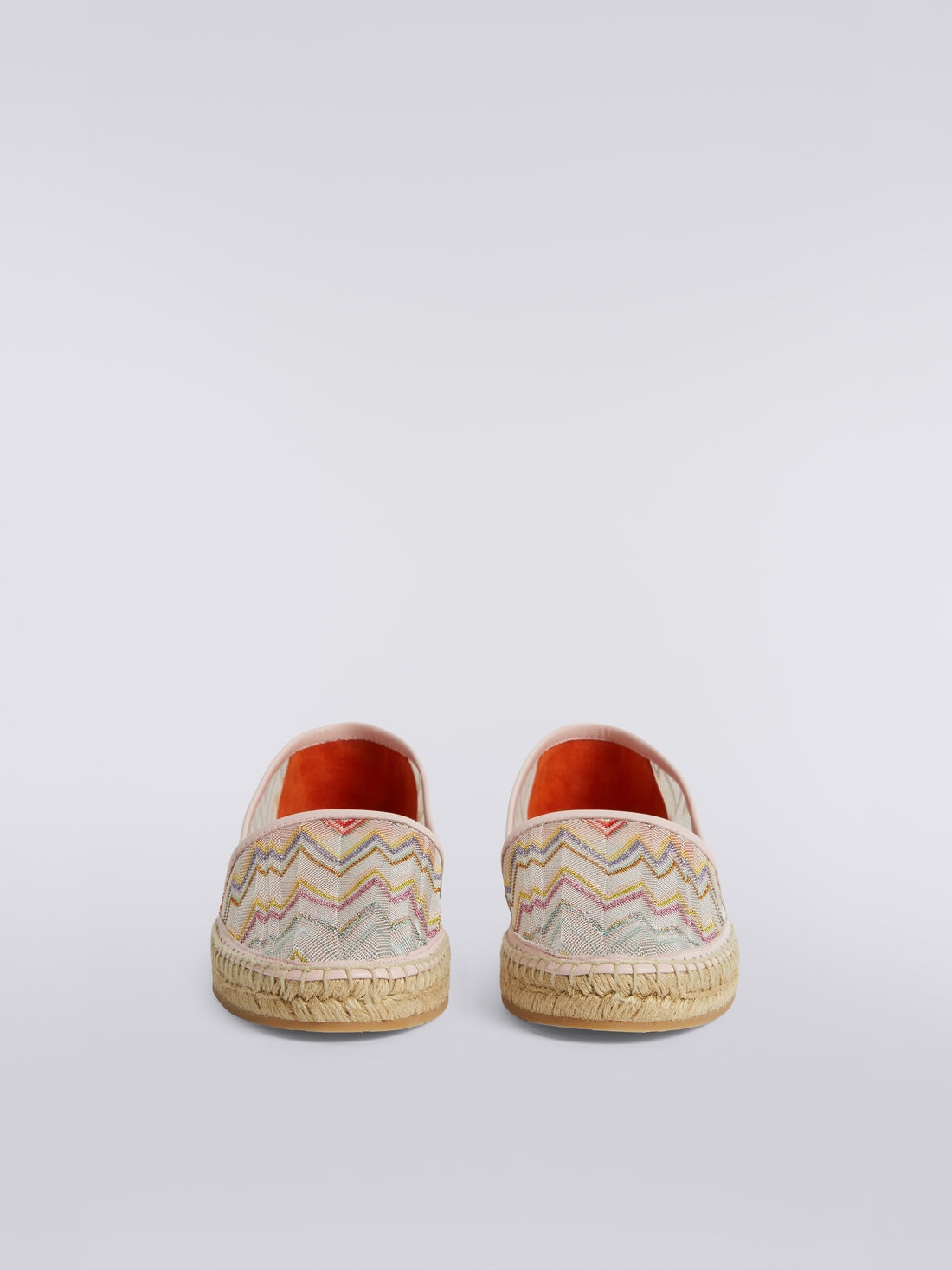 Flache Espadrilles mit Obermaterial aus Strick mit Spitzeneffekt und lamé, Mehrfarbig  - AC23SY02BR00JHSM8NN - 2