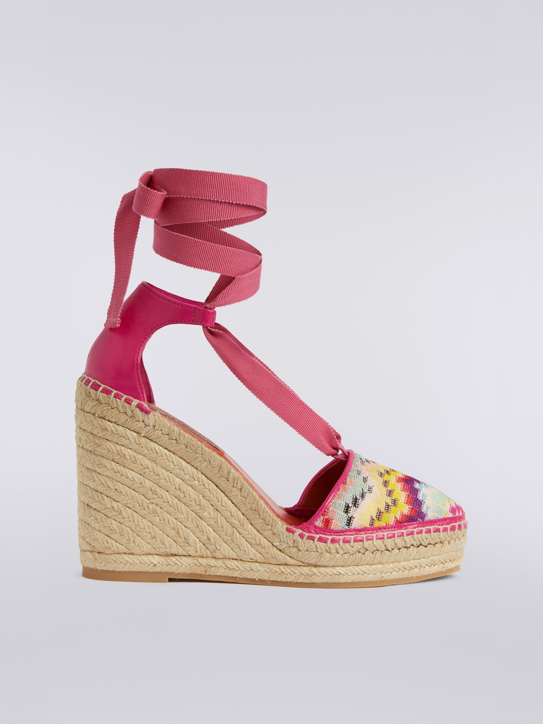 Espadrilles con tomaia in tessuto chevron e zeppa, Multicolore  - AC23SY03BR00JISM8LL - 0