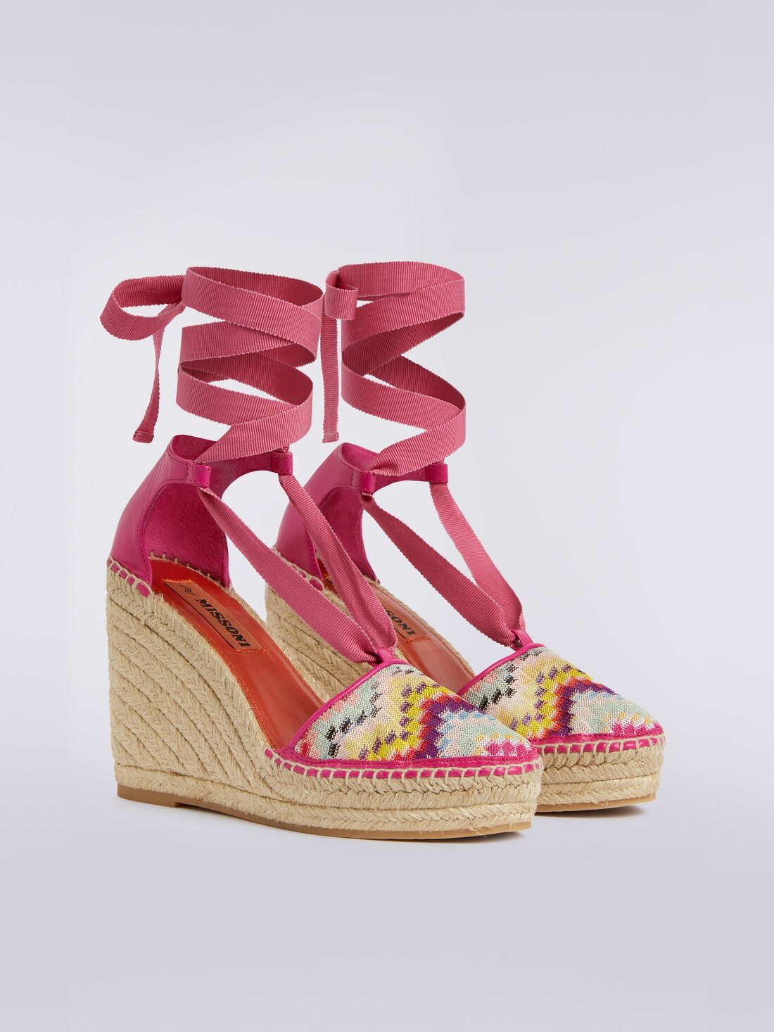 Espadrilles avec tige en tissu à chevrons et talon compensé, Multicolore  - AC23SY03BR00JISM8LL - 1