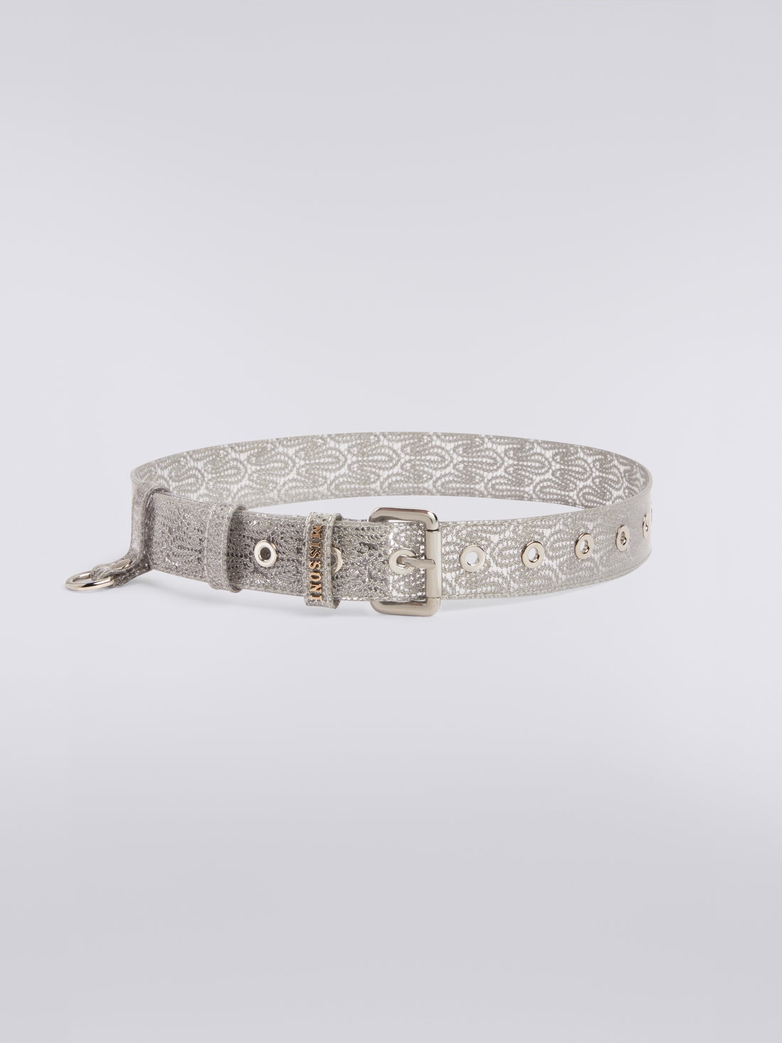 Cintura in tessuto lamé doppiato in PVC con passante logato, Argento & Grigio Lamé - AS23SX05BV00BYS91D8 - 0