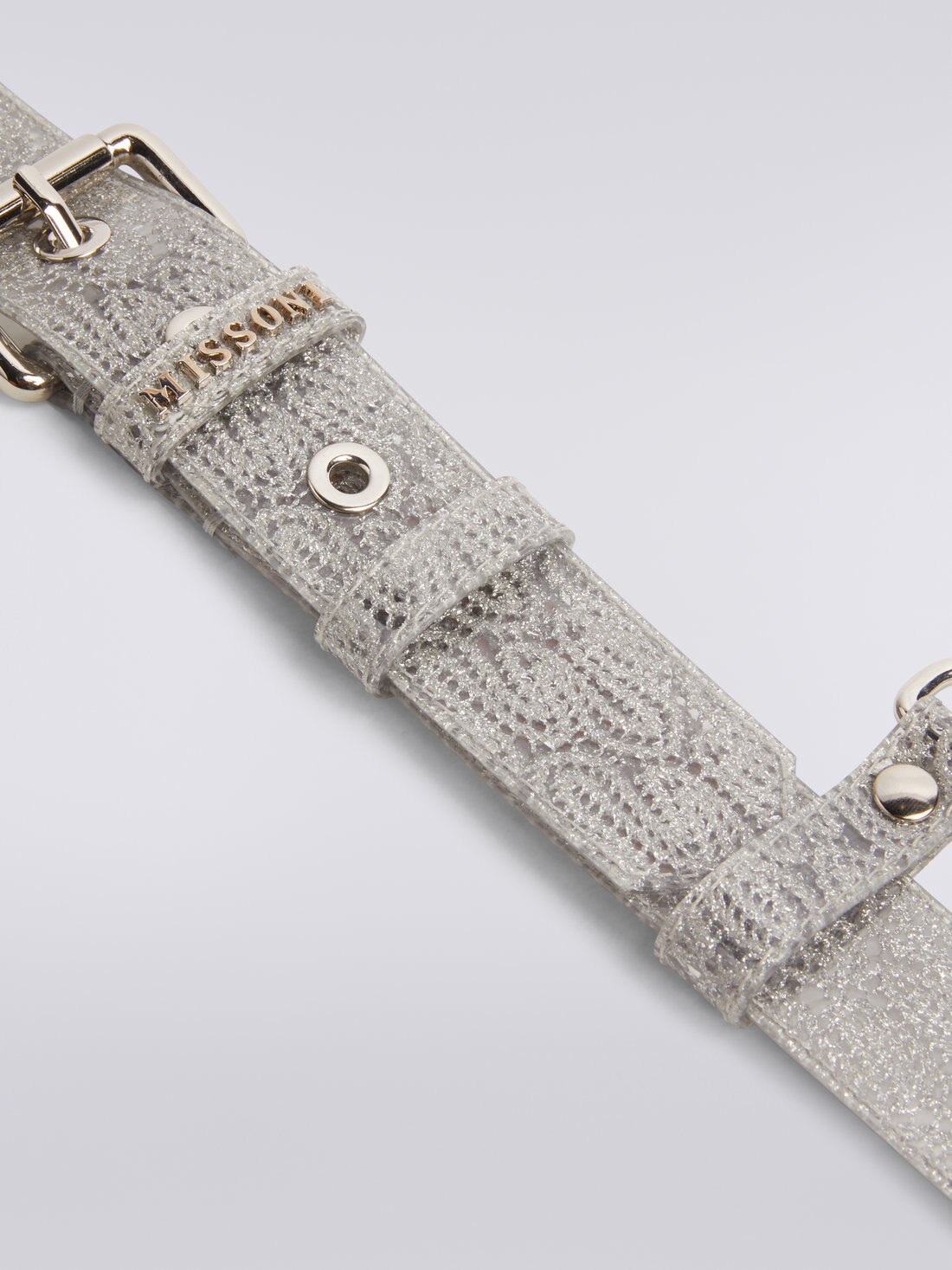 Cintura in tessuto lamé doppiato in PVC con passante logato, Argento & Grigio Lamé - AS23SX05BV00BYS91D8 - 1