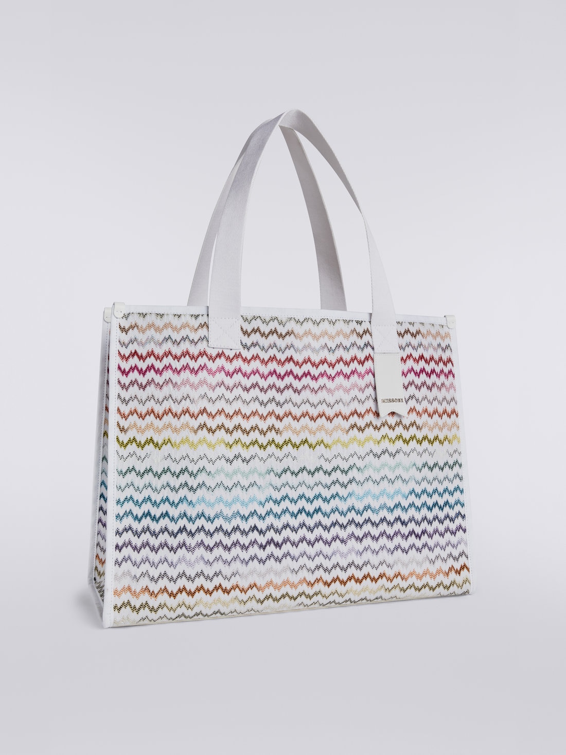 Shopper Bag aus mehrfarbigem Strick mit Spitzeneffekt und Logo-Detail, Mehrfarbig  - 8051575777066 - 1