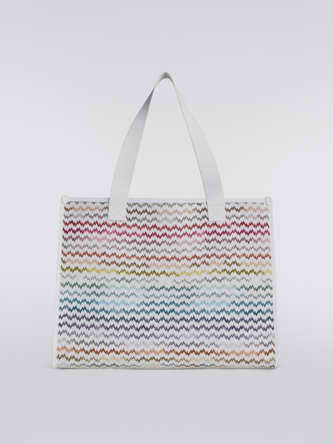 Shopper Bag aus mehrfarbigem Strick mit Spitzeneffekt und Logo-Detail, Mehrfarbig  - 8051575777066 - 2