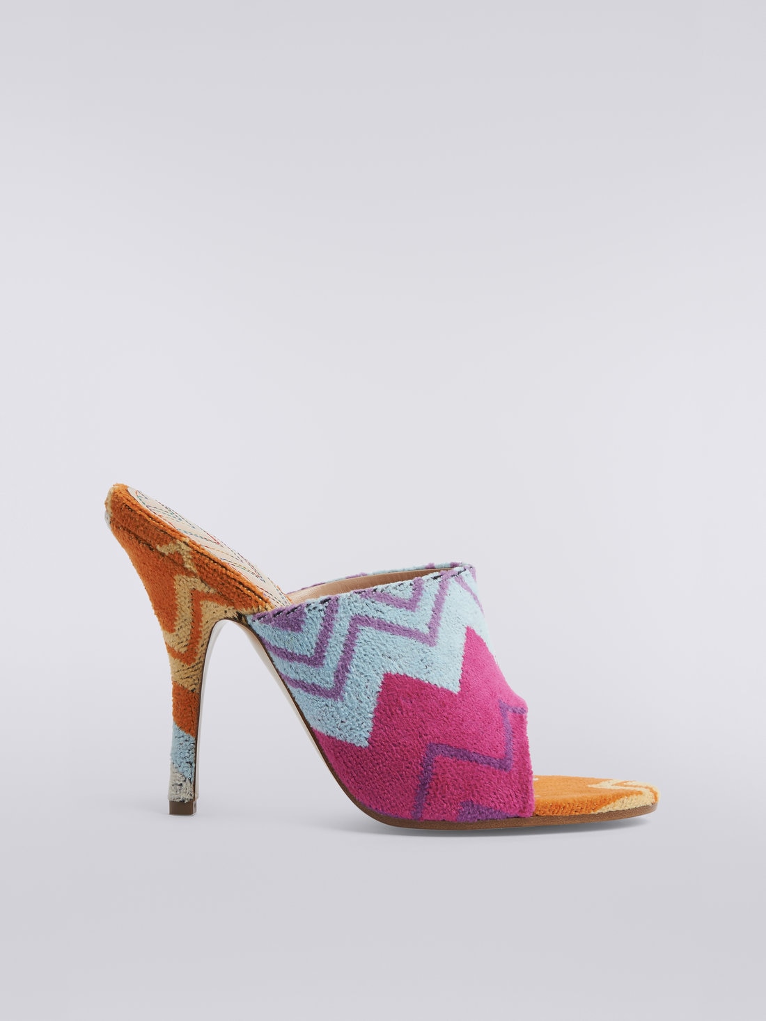 Sandalias mule de tacón revestidas de felpa en zigzag multicolor, Multicolor  - AS23SY05BV00BVSM8NM - 0