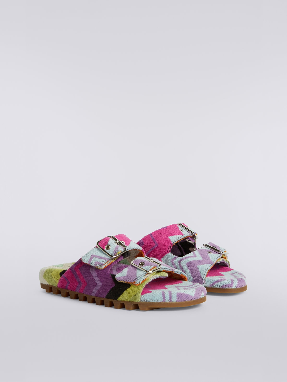 Flat sandals with double zigzag terry band, Multicoloured  - AS23SY07BV00BVSM8NM - 1