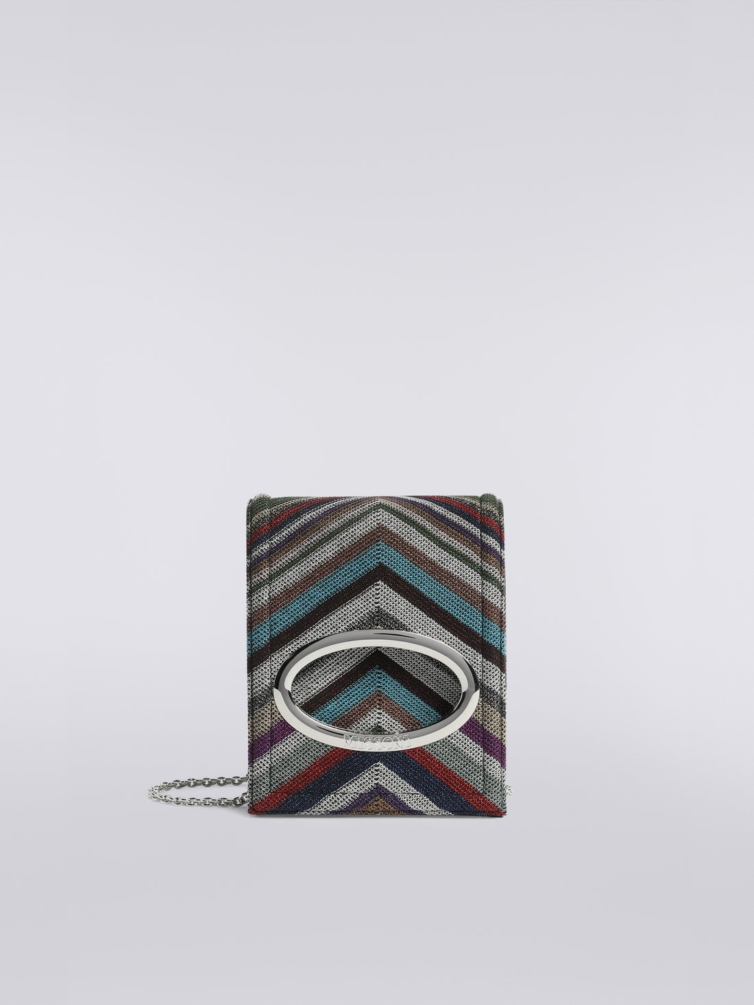Wool and viscose blend chevron shoulder bag with lurex, Multicoloured  - 8051575804328 - 0