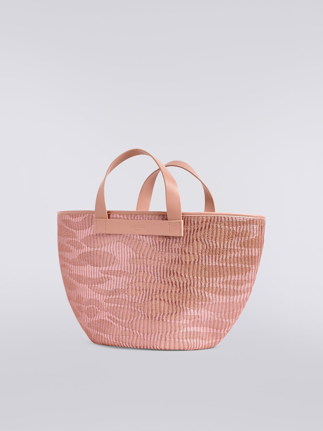 Jacquard viscose knit tote with leather handles, Pink - 8051575966170 - 1