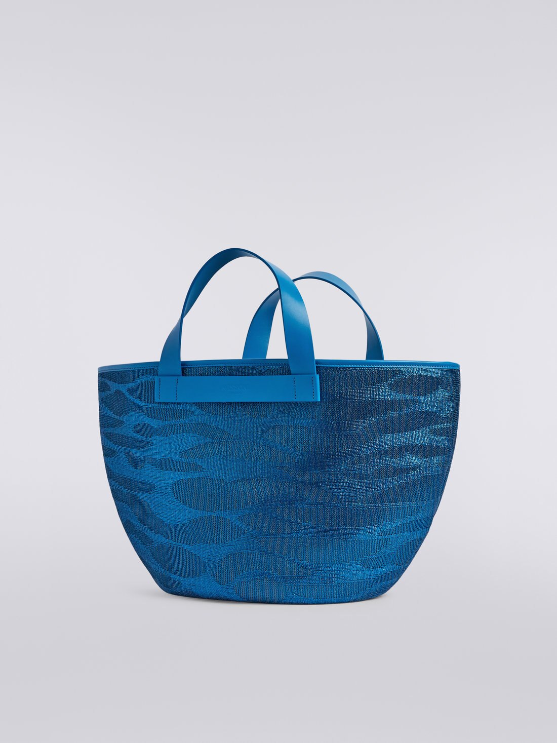 Jacquard viscose knit tote with leather handles, Blue - 8051575966187 - 1