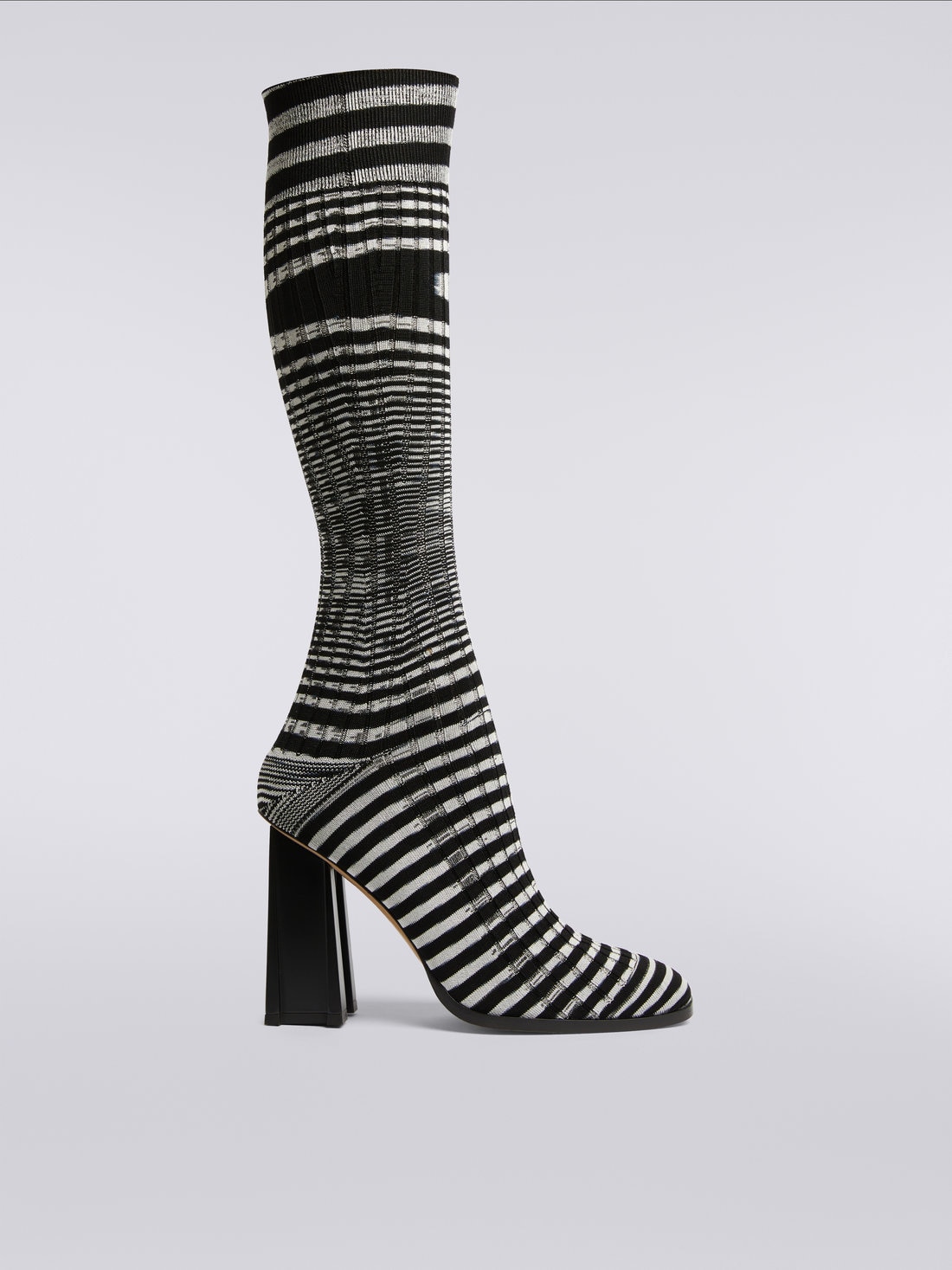 High-heel slub knit boots , Black & White - 0