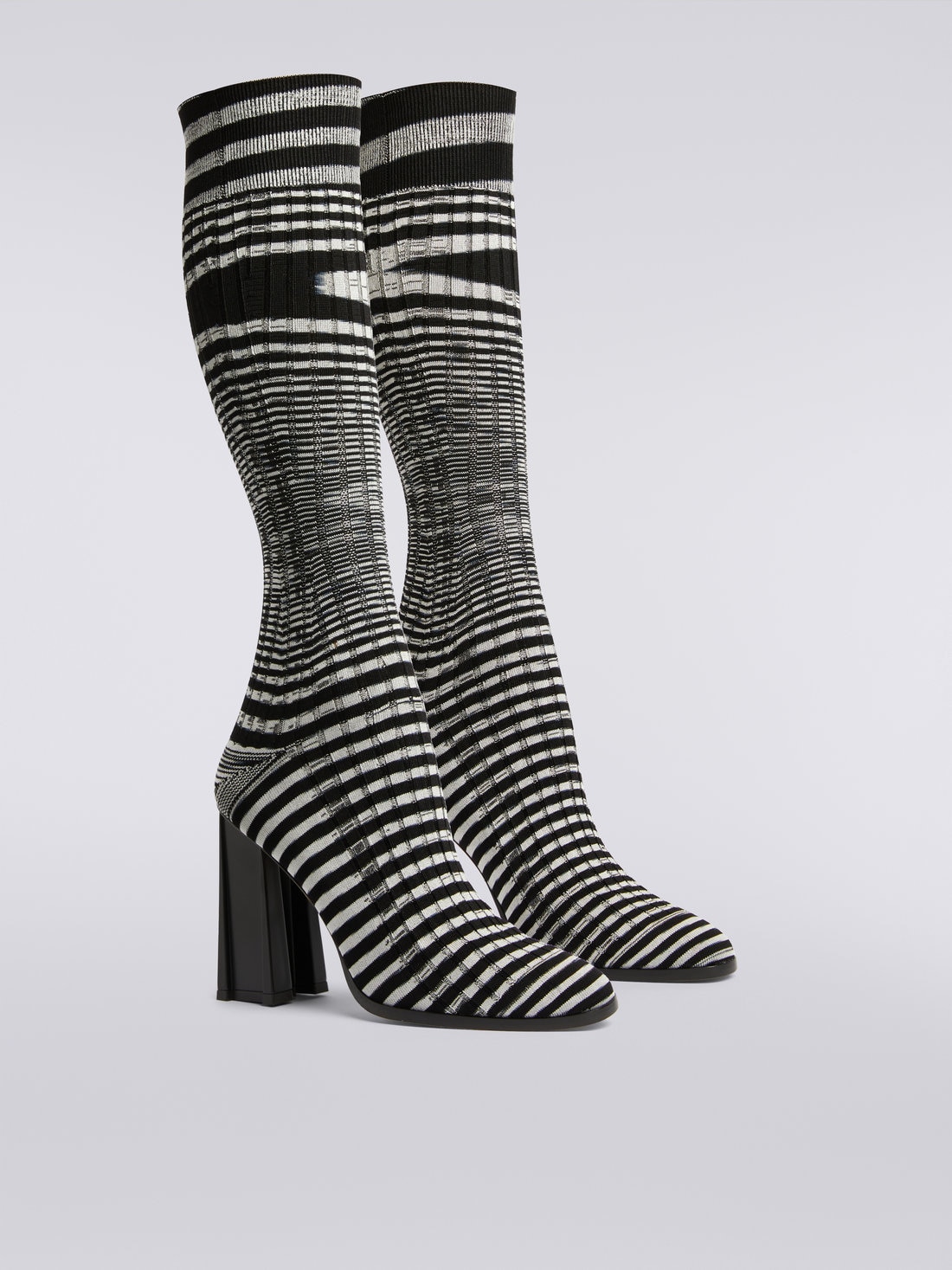 High-heel slub knit boots , Black & White - AS23WY04BK028TF9001 - 1