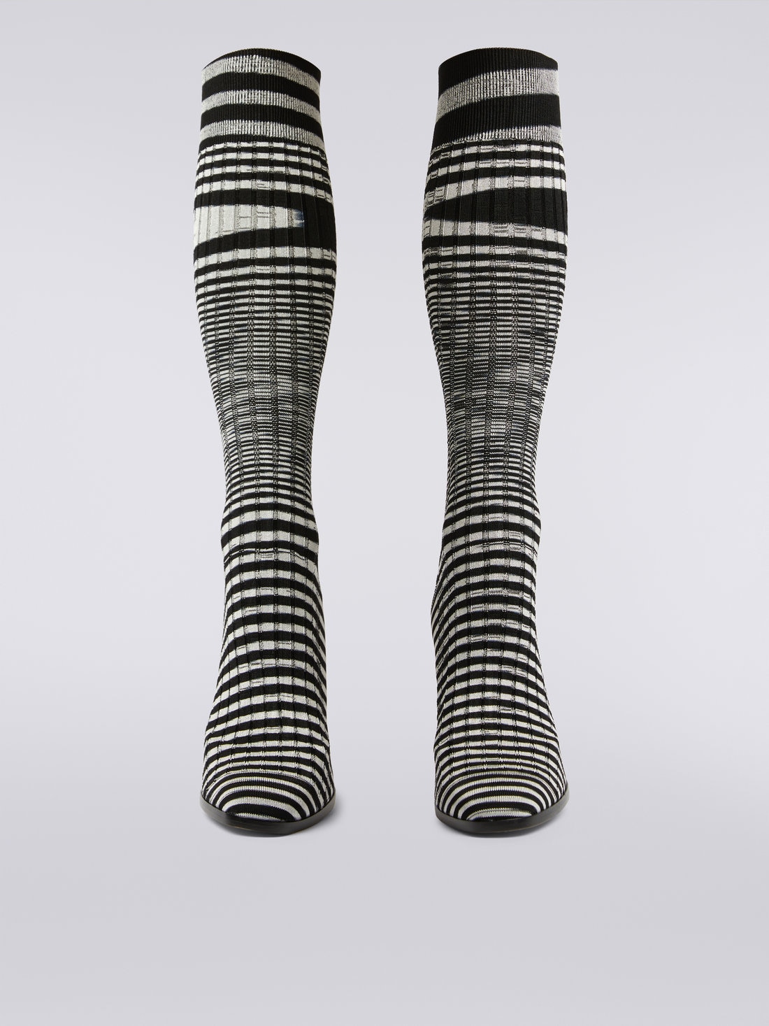 High-heel slub knit boots , Black & White - AS23WY04BK028TF9001 - 2