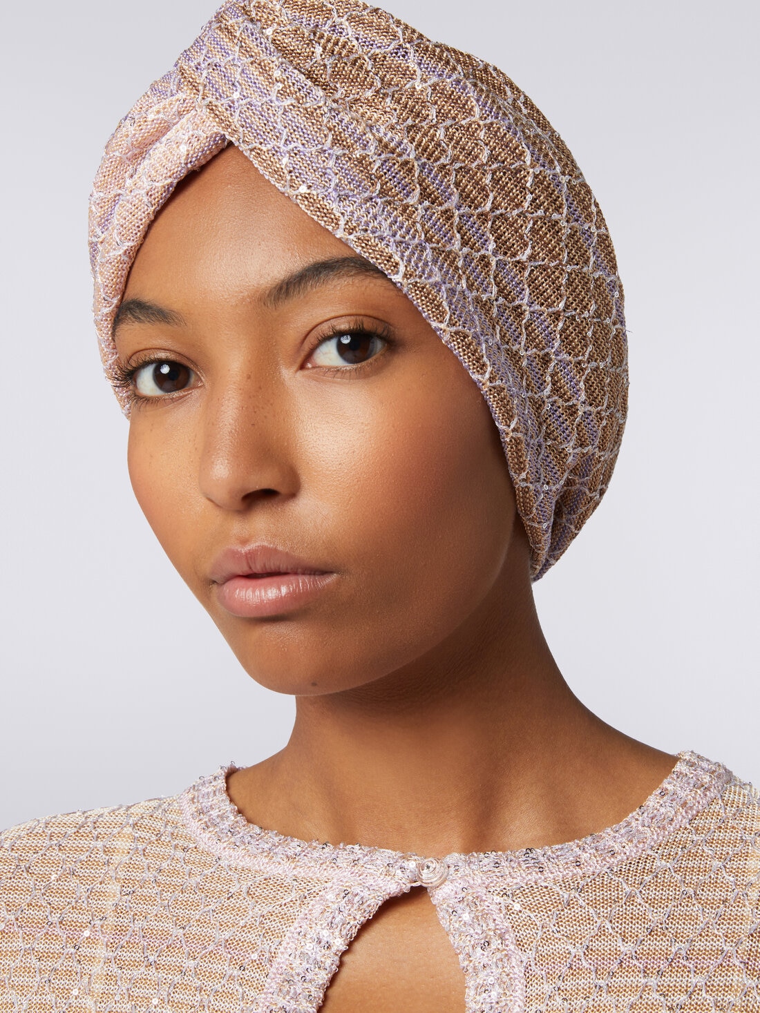 Turban in dégradé knit with sequins, Multicoloured  - 8053147029849 - 2
