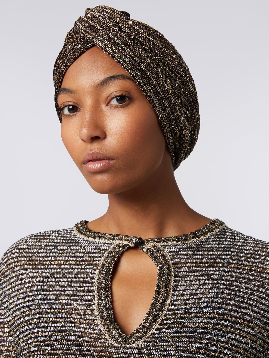 Turban in dégradé knit with sequins, Multicoloured  - 8053147029856 - 2