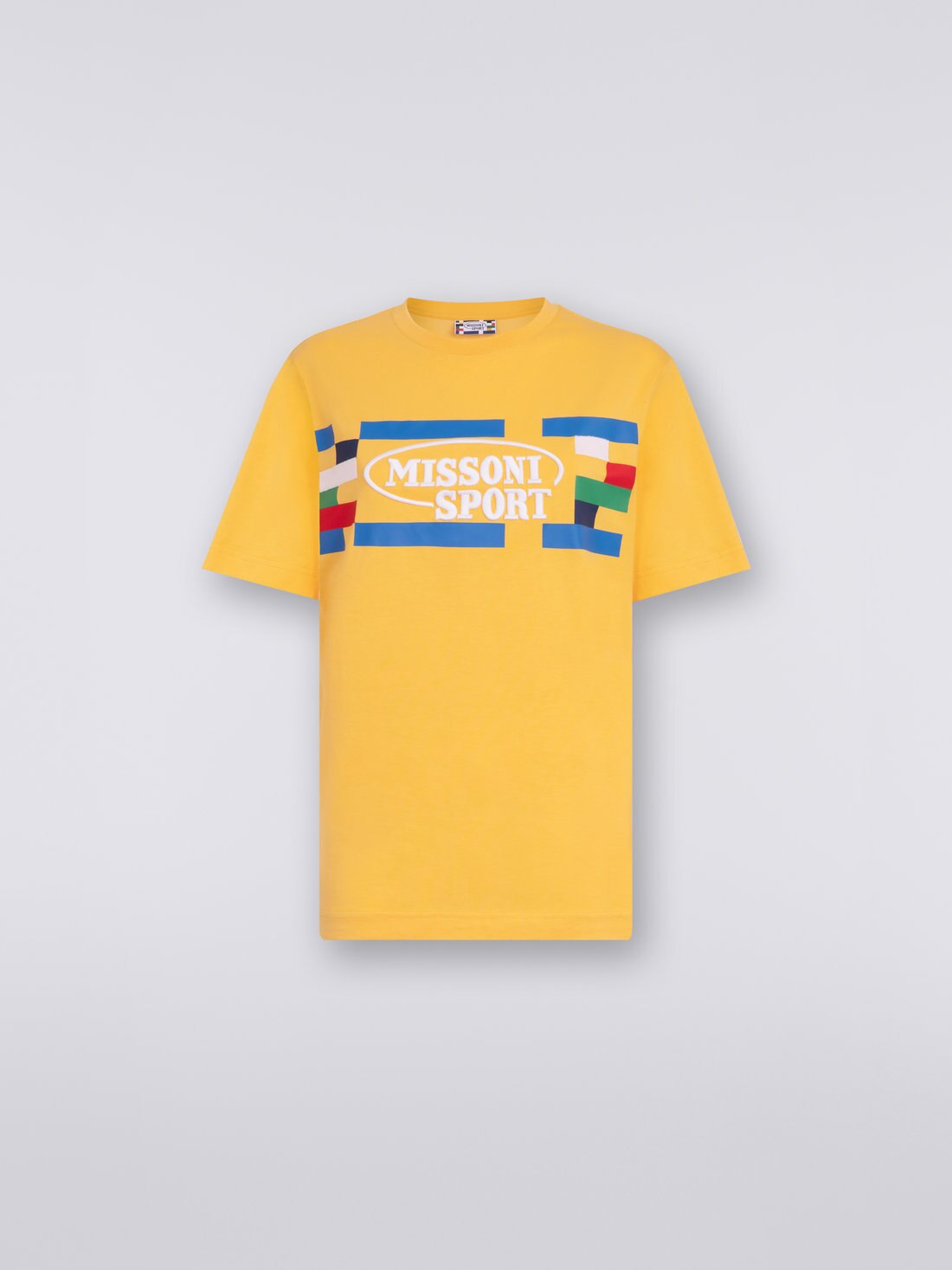 Crew-neck cotton T-shirt with logo and contrasting piping, Yellow  - 8051575749155 - 0