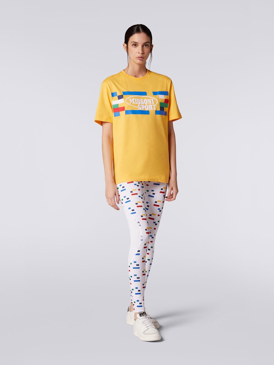 Crew-neck cotton T-shirt with logo and contrasting piping, Yellow  - 8051575749155 - 1