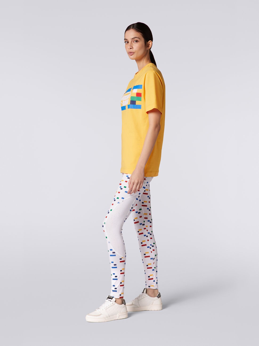 Crew-neck cotton T-shirt with logo and contrasting piping, Yellow  - 8051575749155 - 2