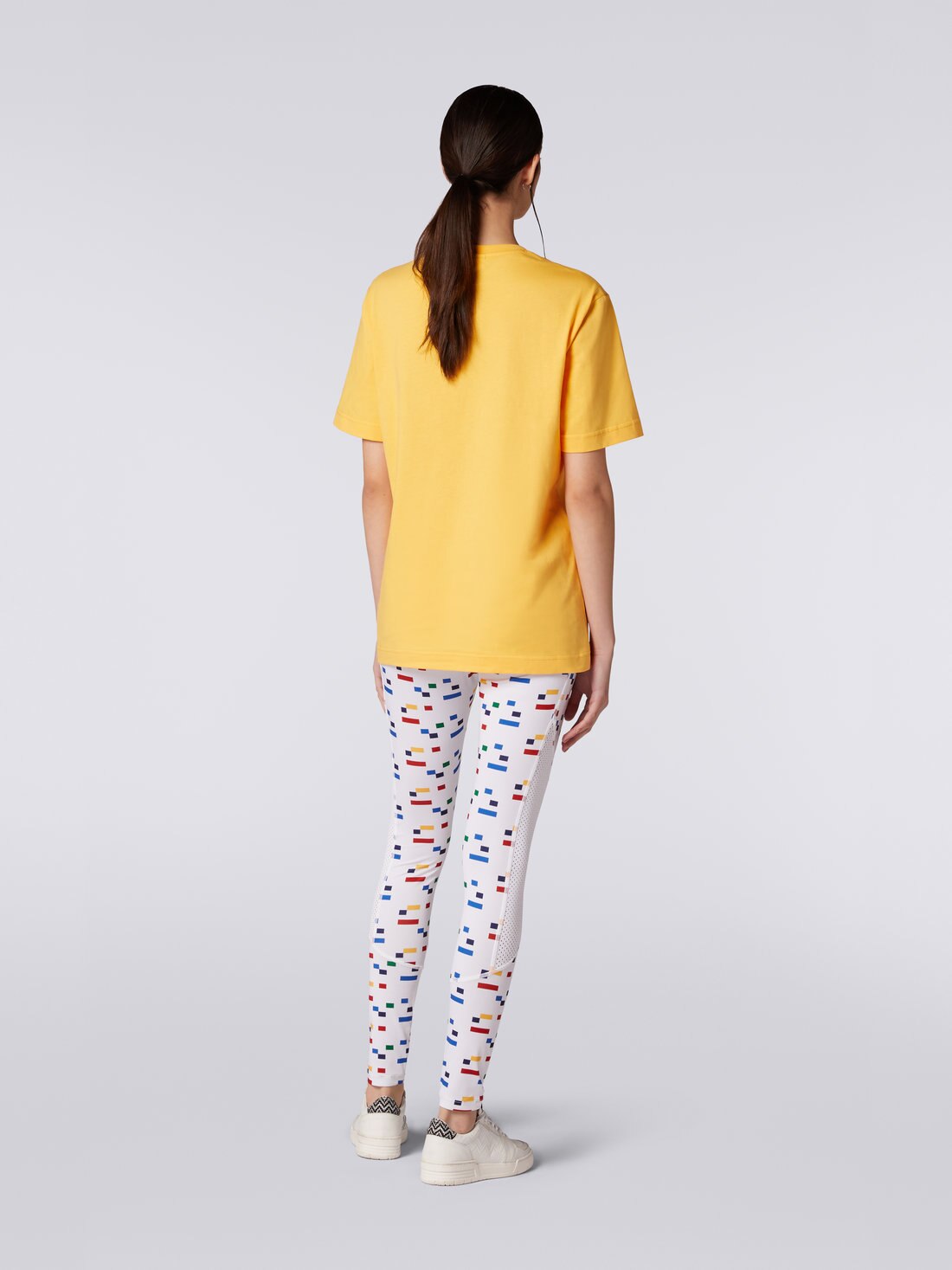 Crew-neck cotton T-shirt with logo and contrasting piping, Yellow  - 8051575749155 - 3