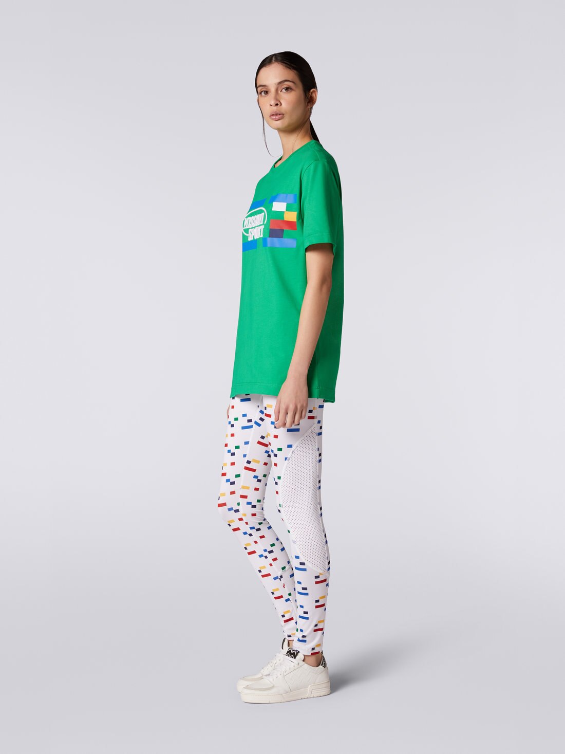Crew-neck cotton T-shirt with logo and contrasting piping, Green & Multicoloured  - 8051575740053 - 2