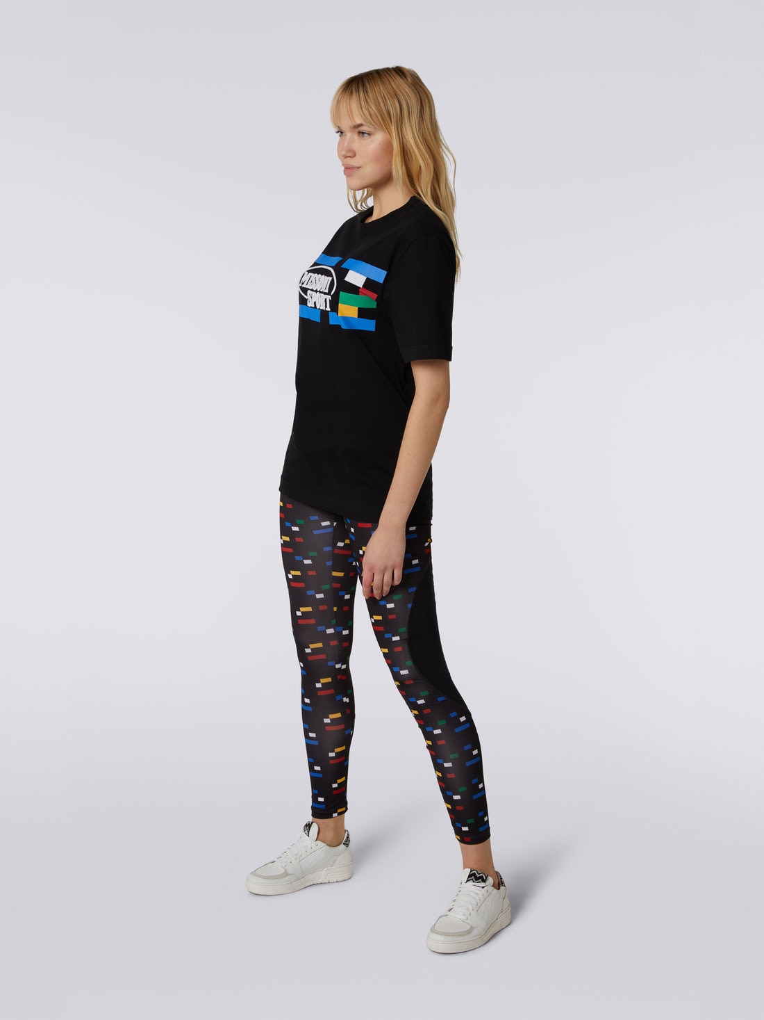 Crew-neck cotton T-shirt with logo and contrasting piping, Black & Multicoloured  - DC23SL00BJ00EBS91E4 - 2