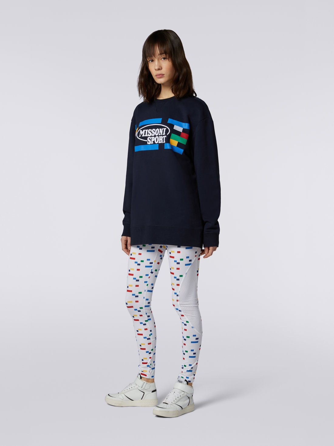 Felpa girocollo in cotone con stampa logo legacy e scritta logo, Blu Navy  - 8051575762604 - 2