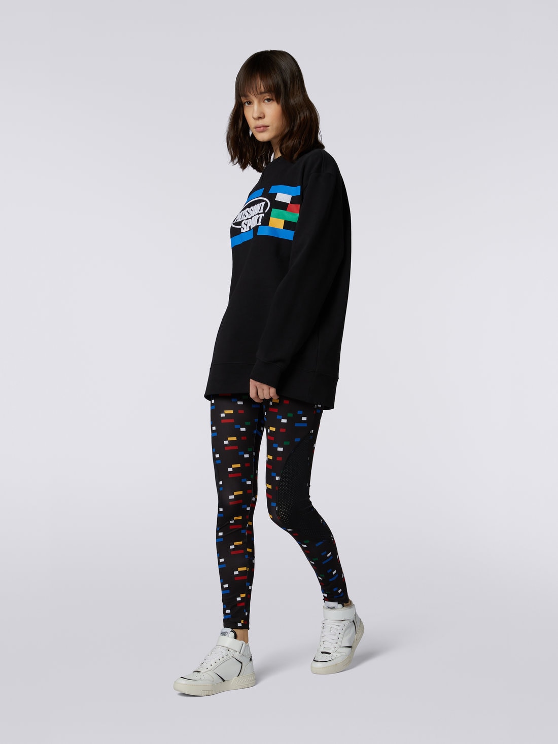 Rundhals-Sweatshirt aus Baumwolle mit aufgedrucktem Legacy-Logo und Logoschriftzug, Schwarz & Mehrfarbig  - 8051575716188 - 2