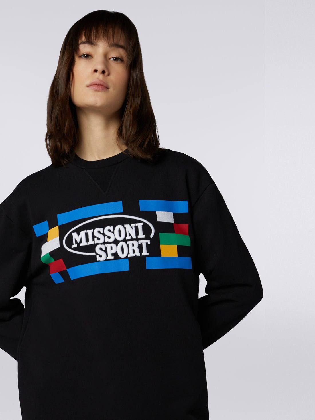 スウェットシャツ ラウンドネック コットン レガシーロゴプリント＆レタリングロゴ入り ブラック＆マルチカラー | Missoni