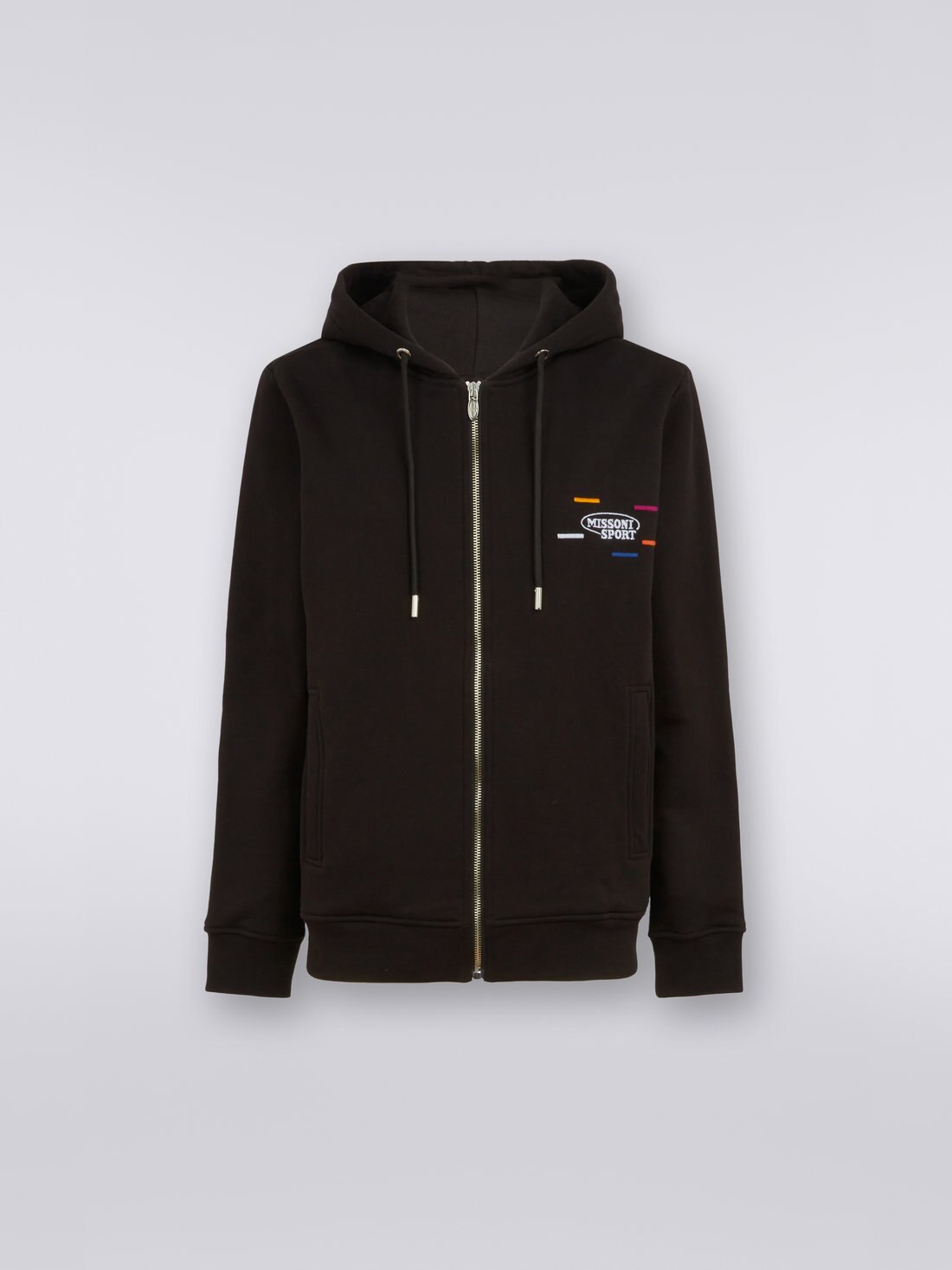Full-zip hooded sweatshirt with knitted bands, Black & Multicoloured  - 8051575762611 - 0