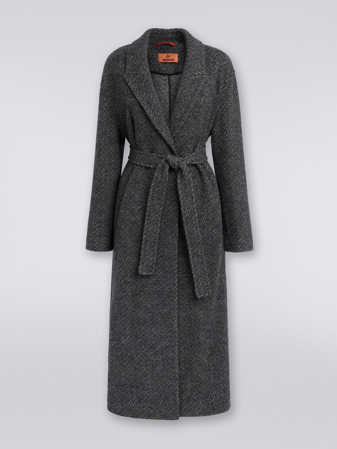 Wool coat with herringbone pattern, Black    - DC23WC00BT003OS91HG - 0