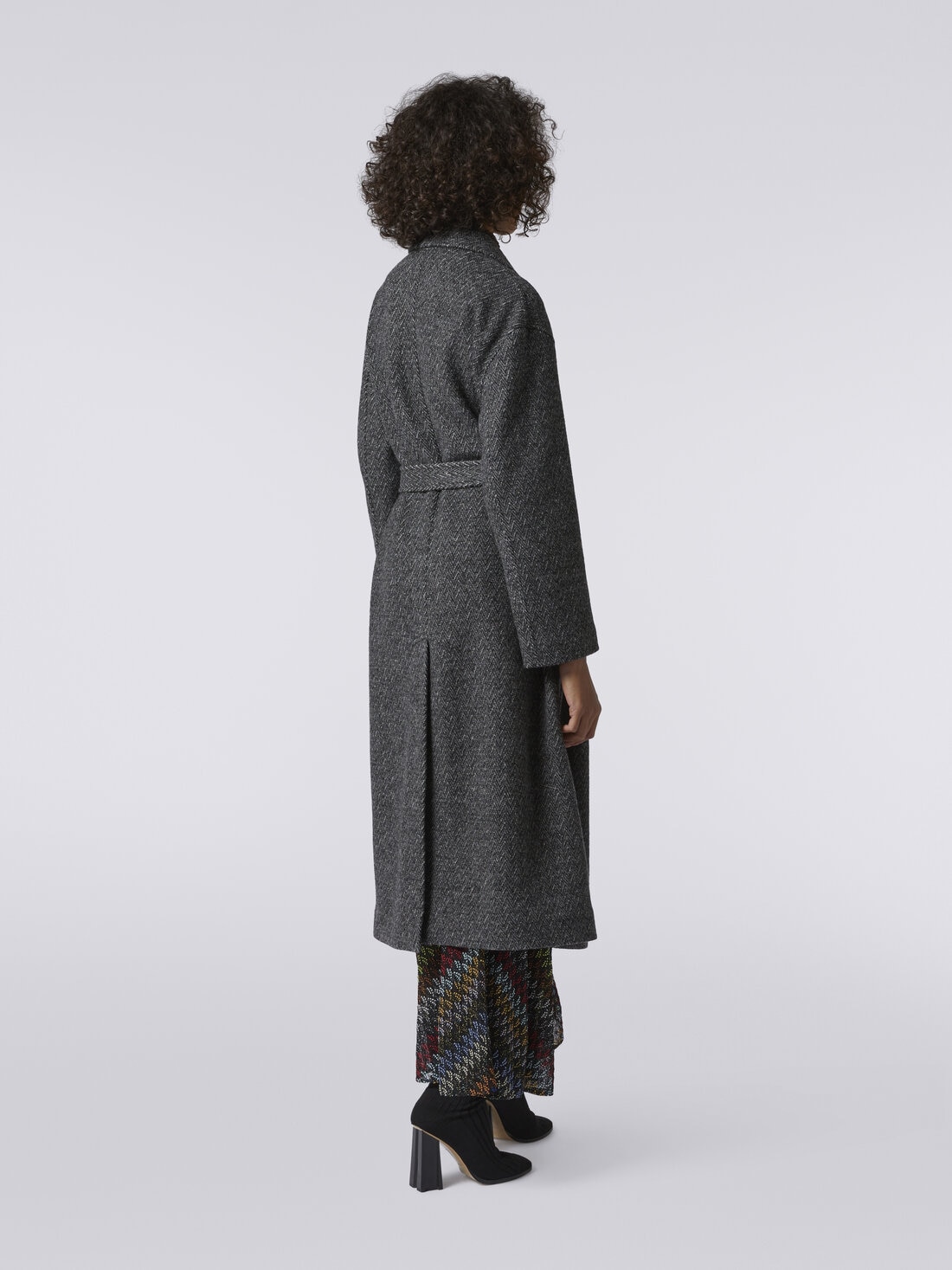 Wool coat with herringbone pattern, Black    - DC23WC00BT003OS91HG - 3